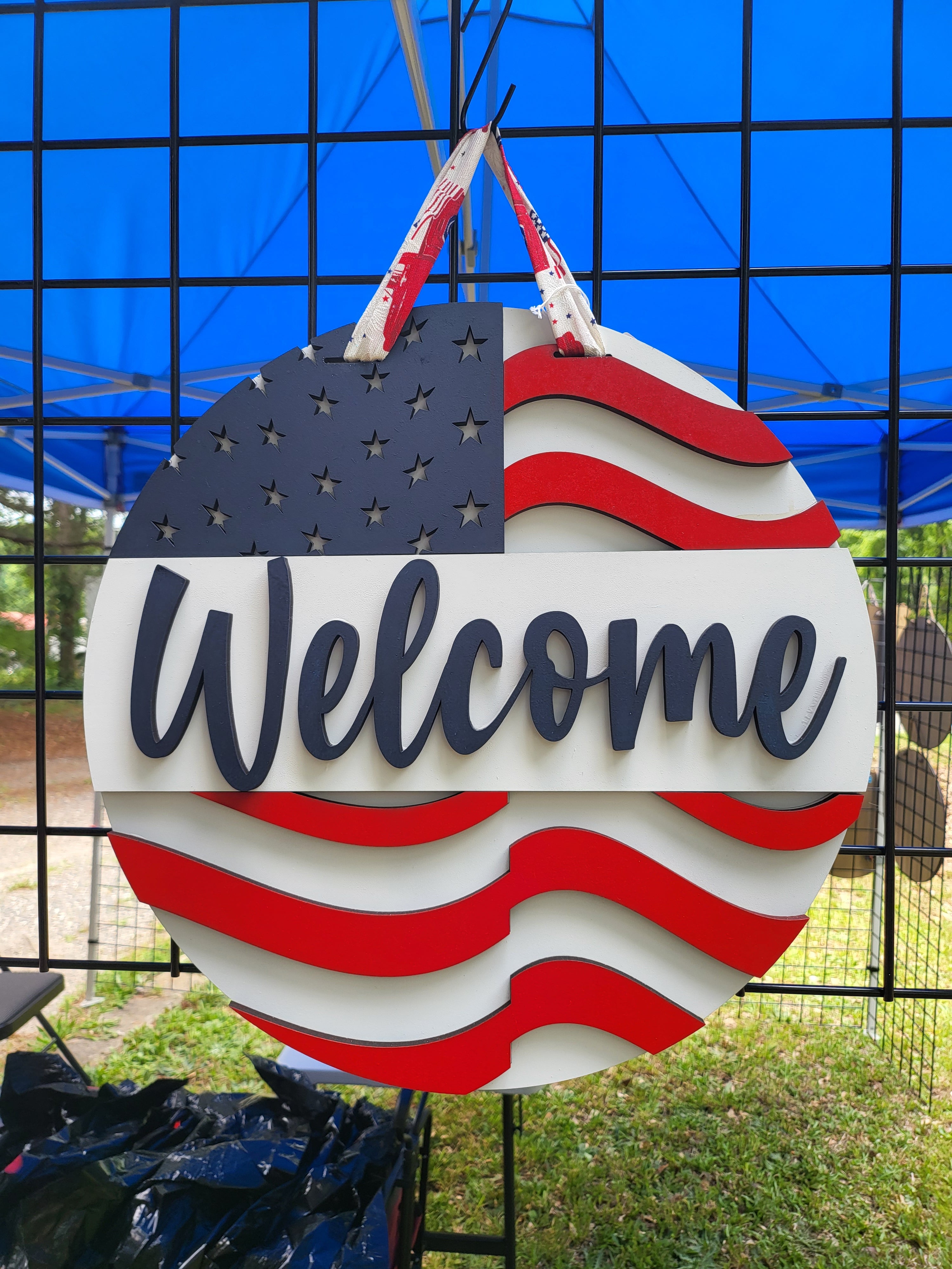 Wavey American Flag Door Hanger