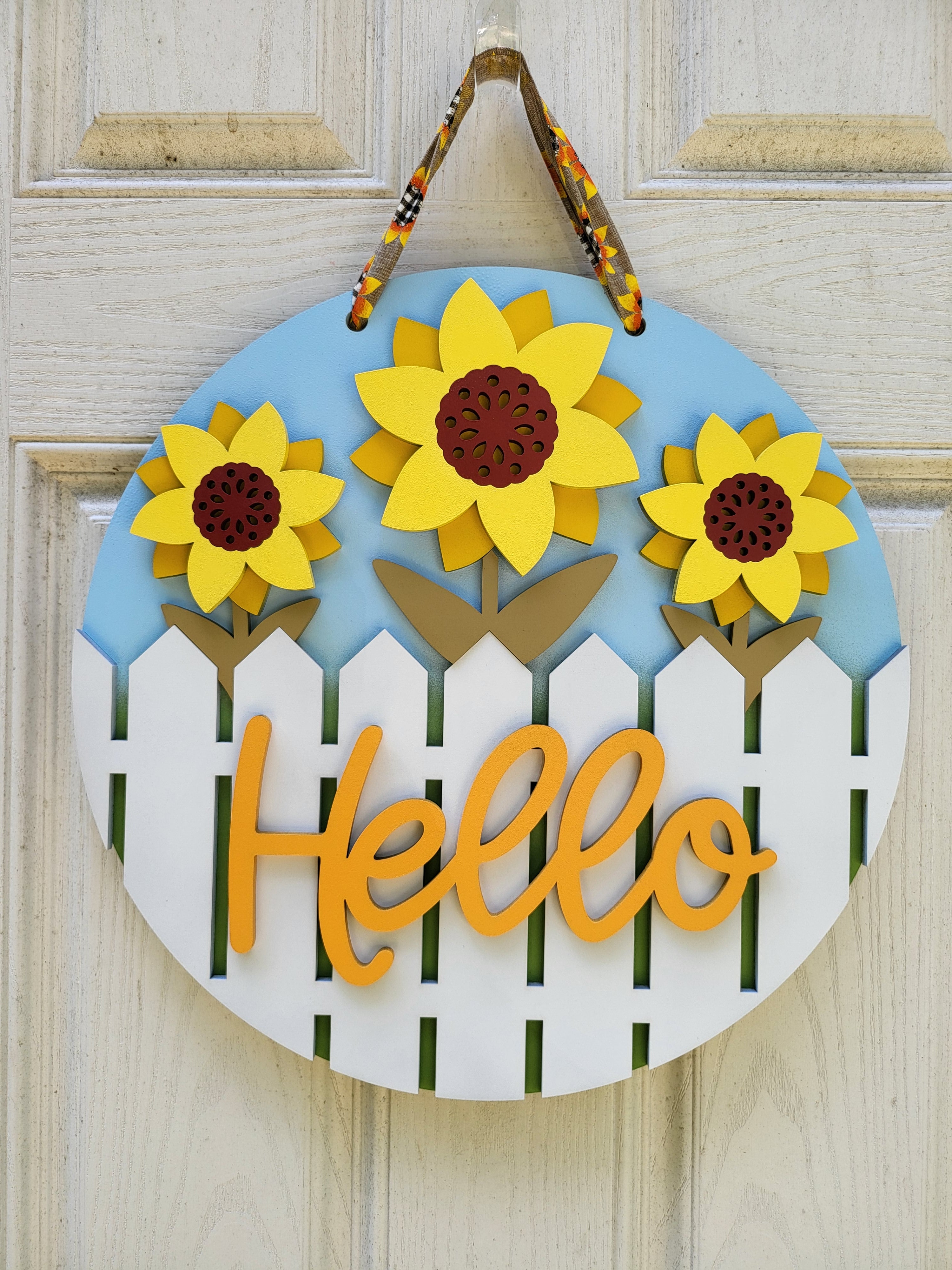 Hello Sun Flowers Door Hanger
