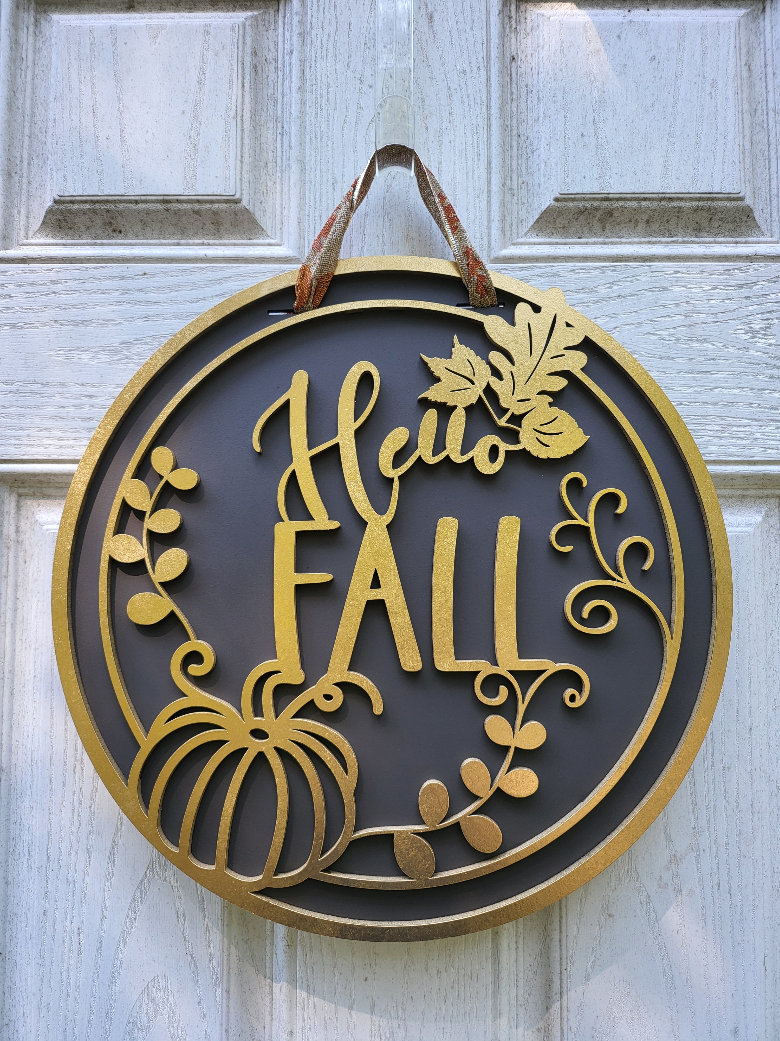 Hello Fall Gold Door Hanger